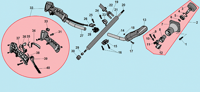 7 ВАЛ - ШТАНГА -ТОРОС ГАЗА  ТРИММЕР CHAMPION T333S-2