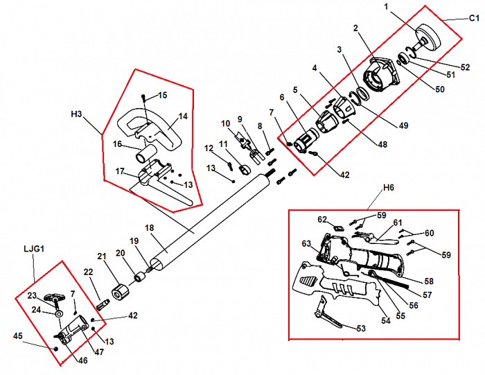 2 ШТАНГА - РУЧКА - ТРОС ТРИММЕР CHAMPION Т252