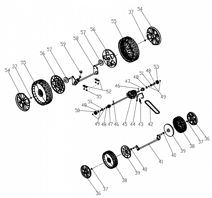 2 КОЛЕСА - РЕМЕНЬ - РЕДУКТОР Газонокосилка CHAMPION LM5346E