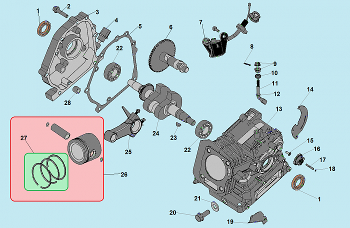 3 МАГНЕТО - ПОРШЕНЬ - ЦИЛИНДР - КАРТЕР - КОЛЕНВАЛ - САЛЬНИК ГЕНЕРАТОР CHAMPION IGG3600