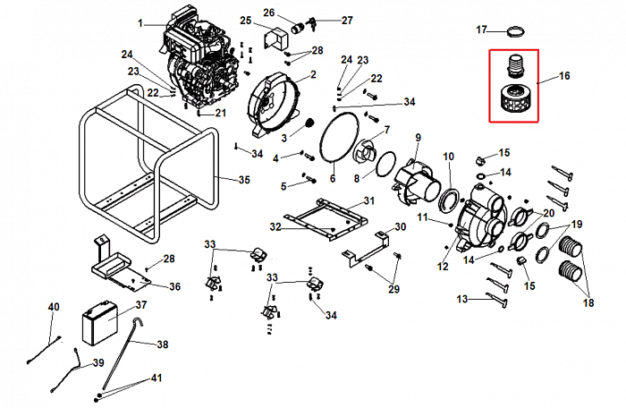 1 КОРПУС - УЛИТКА -САЛЬНИК - КРЫЛЬЧАТКА МОТОПОМПА CHAMPION DTP81E