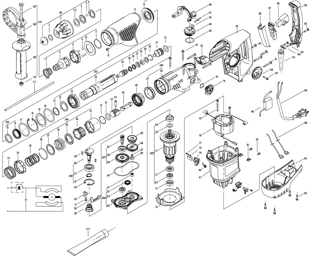 ЗАПЧАСТИ ДЛЯ ПЕРФОРАТОРА ЭЛЕКТРИЧЕСКОГО ELITECH ЕР 1130К